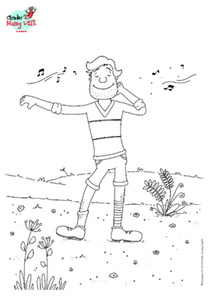 Sepp auf Wiese mit Musik